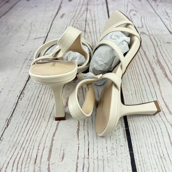 Women’s Stiletto Heels Sparkle Square Toe Ankle Strap Sandals Shoes Beige 9 - Picture 7 of 10